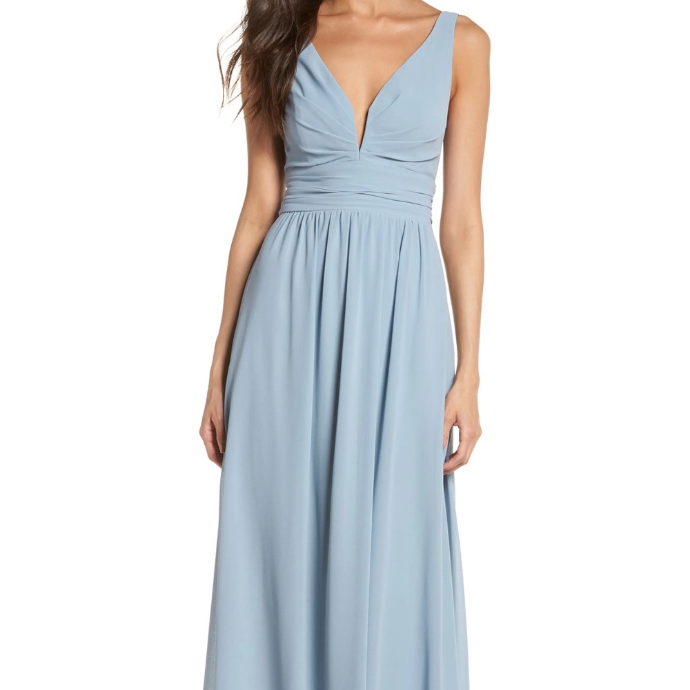 Lulus Blue Ruched A-line Chiffon Maxi Gown